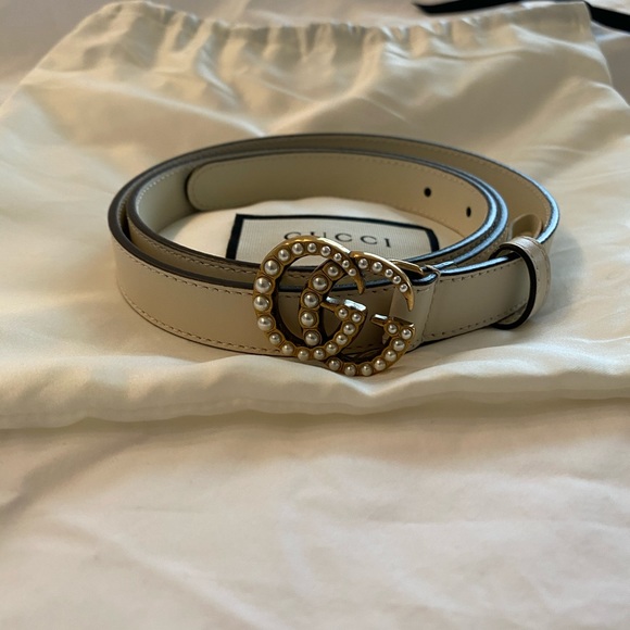 gucci white pearl belt
